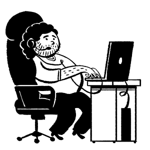 Overweight man working with a computer